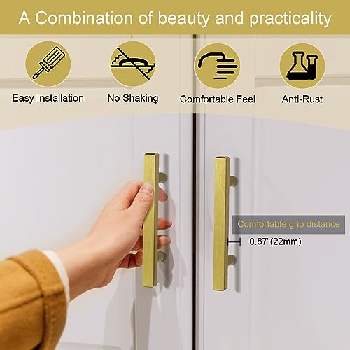 AEEKEL 30 Pack Brushed Brass Kitchen Cabinet Handles 5" Length Drawer Pulls - color: Gold, size: 3 In Hole Center
