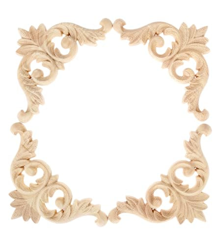 4Pcs Wood Carved Appliques Corner Wooden Carving Onlays Decals for Furniture - size: 5.91 x 5.91 inches