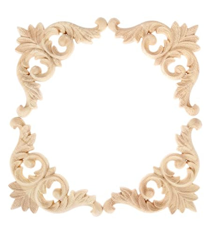 4Pcs Wood Carved Appliques Corner Wooden Carving Onlays Decals for Furniture - size: 5.91 x 5.91 inches