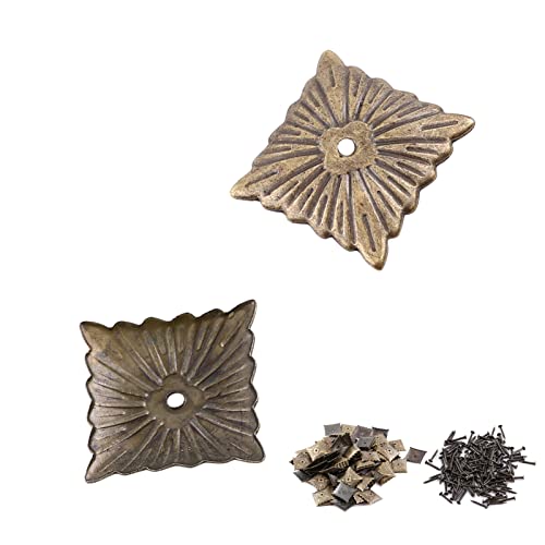 Hilitand 100pcs Upholstery Tacks, Furniture Nails Pins Sofa Rivet Upholstery Pins Craft Thumbtack Tack,Antique Brass (K247Square Nail 21x21mm)