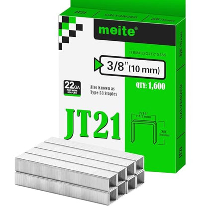 meite JT21 Staples, 3/8 Inch Galvanized Fine Wire Staples for Staple Gun - 7/16" Crown JT21 Staple Refill, Ideal for Upholstery, Crafts, Furniture (1 Case) - size: 3/8 Inch, style: 1 Case (30 Packs)
