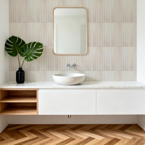WOWSTAR 10-Sheet Thickened White Peel and Stick Backsplash for Kitchen, Back Splashes Stick on Tile, Waterproof Wall Tiles - color: Pinkish White