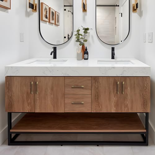 SALISENG-Solid Brass and Walnut Wood Kitchen Cabinet Pulls, 5 Pack 3-3/4 Inch Brass Dresser Drawer Handles, Modern Furniture Hardware Pulls for Bathroom Bedroom Living Room Cabinets - size: 3-3/4 Inch Hole Center