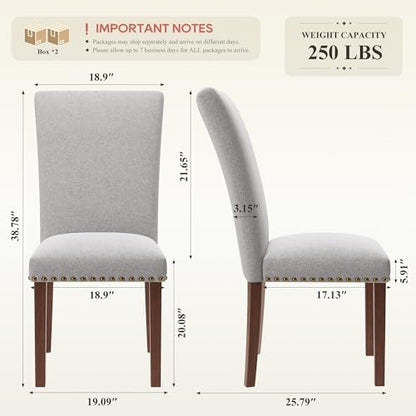 COLAMY Upholstered Parsons Dining Chairs Set of 4, Fabric Dining Room Kitchen Side Chair with Nailhead Trim and Wood Legs - Light Grey - color: F-lightgrey, size: Set of 4
