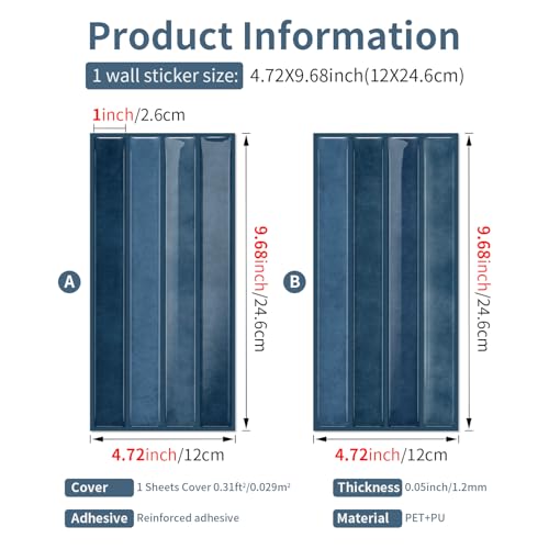 20 Sheets Subway Tile Stickers Peel and Stick Backsplash Decal Panel - color: Etp03