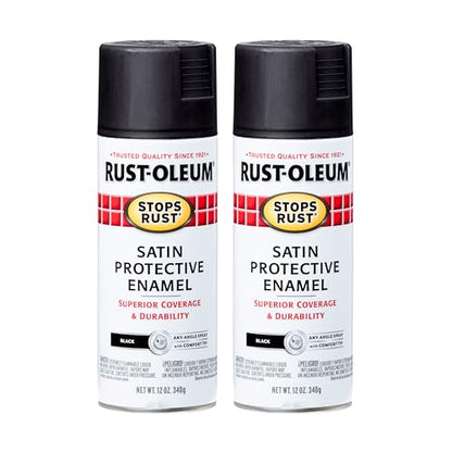 Rust-Oleum Stops Rust Spray Paint, Satin Black - color: Satin Black, size: 12 Ounce (Pack of 2)