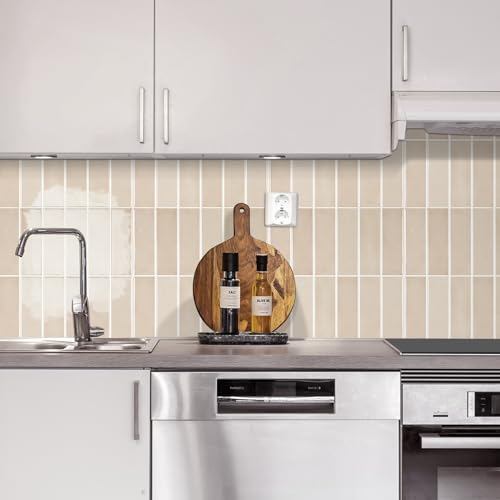 Alwayspon 12×12inch×10Pcs 2.5mm Thick Version Beige 3D Vinyl Backsplash Tiles, Self-Adhesive Peel and Stick Wall Tile Stickers Stick on Subway Tiles for Kitchen Bathroom Wall - color: Beige