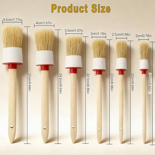 Markeny 6Pack Wood Handle Round Head Paint Brush Set Bristles Smooth Bristle Round Brushes Tool for Stencils DIY Painting Waxing Home Decor