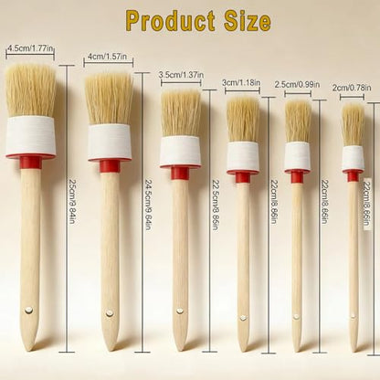 Markeny 6Pack Wood Handle Round Head Paint Brush Set Bristles Smooth Bristle Round Brushes Tool for Stencils DIY Painting Waxing Home Decor