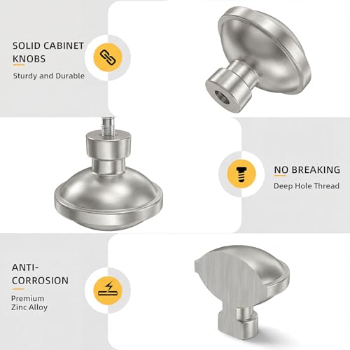 Goldenwarm Brushed Nickel Cabinet Knobs, Round Drawer Handles 1-1/4 Inch 10 Pack | Rustproof Single Hole Cabinet Hardware, Solid Zinc Alloy, Screws Included for Cupboard Closet Furniture Upgrade - color: Brushed Satin Nickel, size: Knob(1-1/4 In)