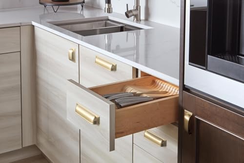 Goo-Ki 6 Pack Champagne Bronze Cup Pulls for Cabinet Zinc Alloy Kitchen Hardware,7-1/2 Inch Hole Center Channing Bin Cup Drawer Pull Handles - color: Champagne Bronze, size: 7-1/2 Inch Hole Center