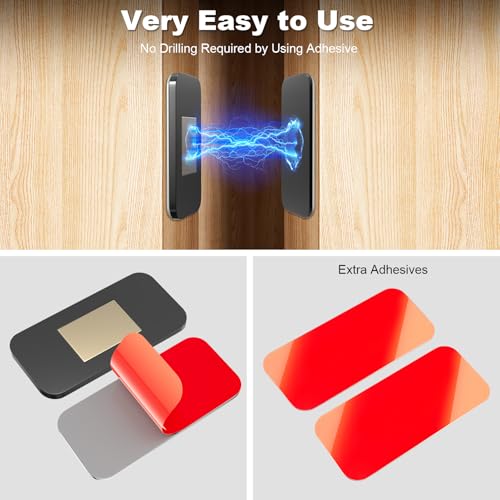 PHIXBEAR 8 Pack Black Magnetic Door Catch, Ultra Thin Cabinet Door Magnets, Adhesive Drawer Magnets to Stay Closed, Stainless Steel Cabinet Latch Easy to Install with Double Sided Tape - size: 8 Pack