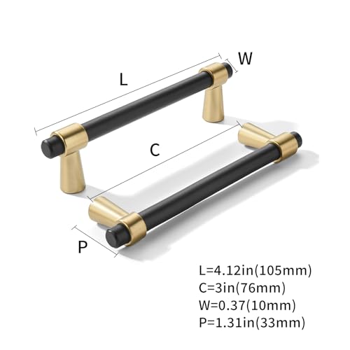 khtumeware 3 inch 5 Pack Matte Black/Champagne Bronze Cabinet pulls Zinc Alloy, Kitchen Cabinet Handles, Wardrobe Drawer Handles - Suitable for Bathroom cabinets, Bedroom Furniture - color: Matte Black/Champagne Bronze, size: 3 Inch