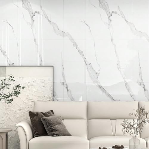 Chejiaye 10pcs Marble Peel and Stick Backsplash Waterproof Washroom Wall Panels, Peel and Stick Tile, PVC Foam Wall Panels for Kitchen,Bathroom,Living Room,White and Grey(Not Real Tile,11.8" x 11.8") - color: White and Grey, size: 11.8" x 11.8" x 10Pack