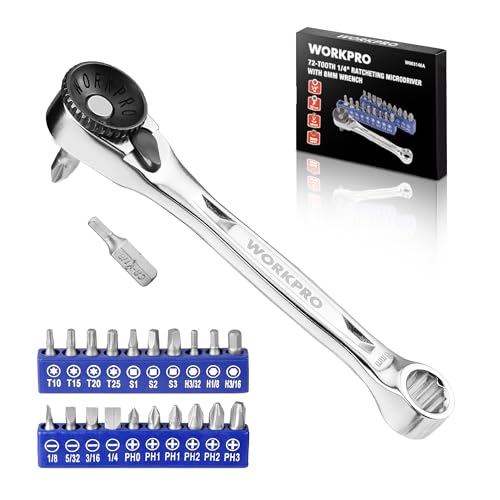 WORKPRO 1/4" Mini Ratchet Wrench Set with Screwdriver Bit Set, 72-Tooth