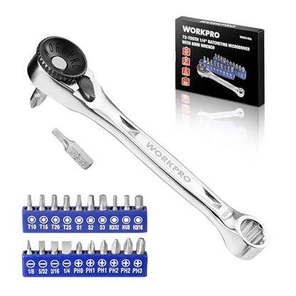 WORKPRO 1/4" Mini Ratchet Wrench Set with Screwdriver Bit Set, 72-Tooth