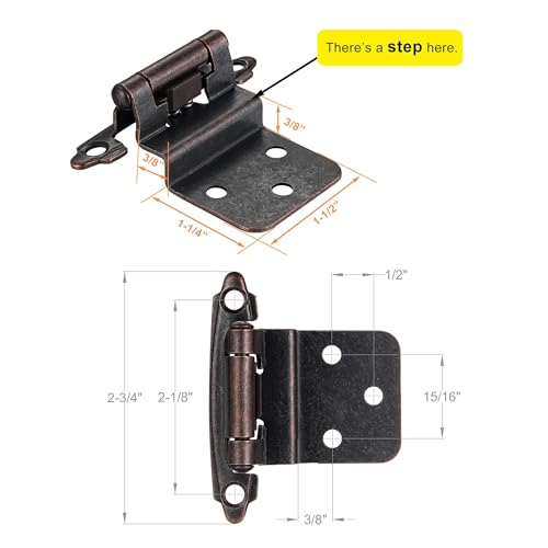 Oil Rubbed Bronze (Antique) Cabinet Hinges, 3/8” Inset, 4 Pack - color: Antique Copper, size: 3/8 Inch Inset