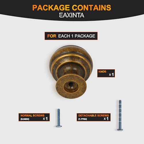 10 Pack Antique Brass Cabinet Knobs, 1-1/4 Inch Zinc Alloy knob - color: Antique Brass