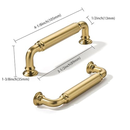 khtumeware 2-Pack Brushed Brass Heavy-Duty Solid Cabinet Pulls, 3-1/2 Inch (89mm) Hole Center, Satin Gold Drawer Pulls, Cabinet Hardware, Suitable for Kitchen Cabinets, Bathrooms and Dressers - color: Brushed Brass, size: 3-1/2 Inch(89mm)Hole Center