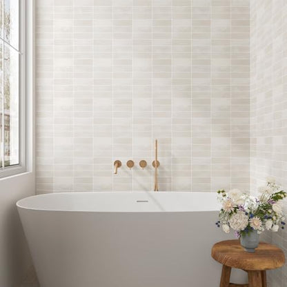 CHIHUT 16 Sheets Glossy Beige Peel and Stick Backsplash for Bathroom RV Self Adhesive Waterproof 3D Subway Kitchen Backsplash Tiles Removable Thicken Rectangle Vinyl Shower Wall Tile Sticker 12"X12" - color: Beige, size: 16 Tiles