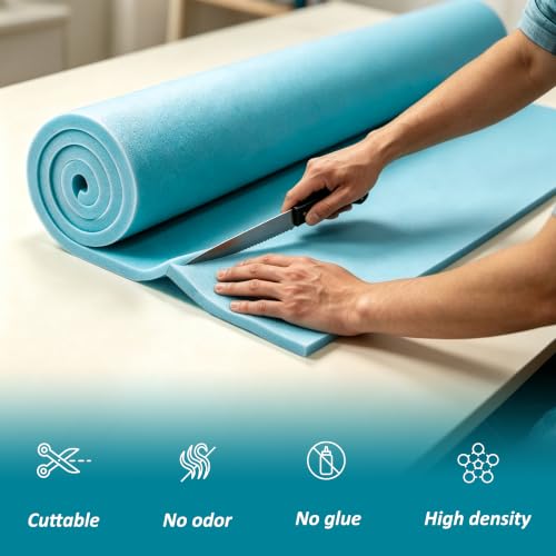 High Density Upholstery Memory Foam 2" Height 72" L x 24" W, Cut to Size - color: 72" L X 24" W X 2" H