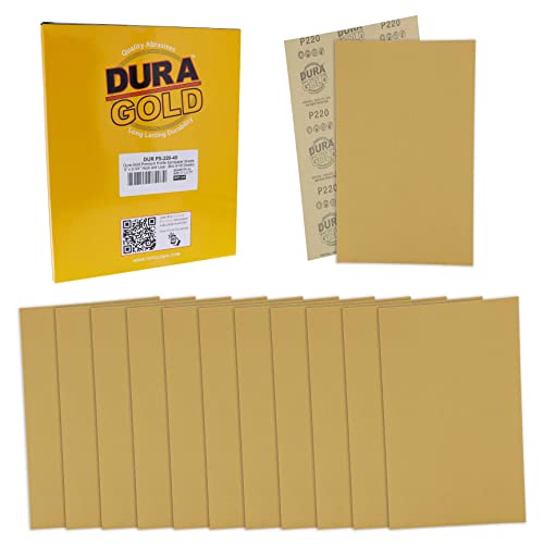 Dura-Gold Premium 5" x 2.75" Gold Sandpaper Sheets, 220 Grit (Box of 40) - style: 220 Grit