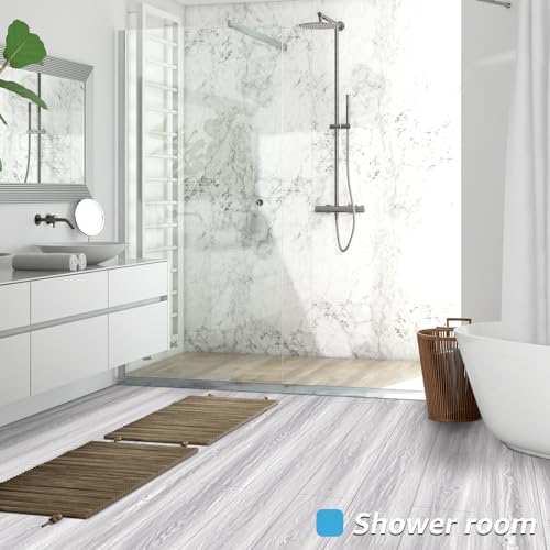 Art3d Wood Textured Peel and Stick Vinyl Floor Tiles, 40-Pack, White/Grey - color: White/Grey