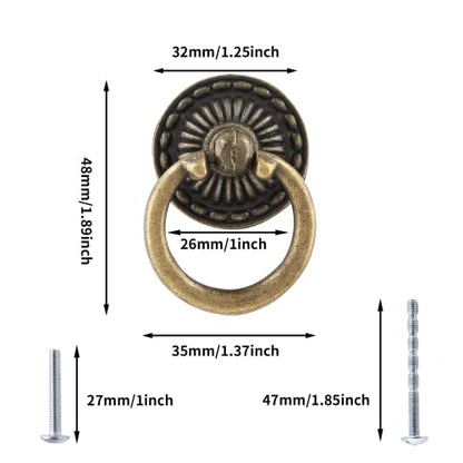 6Pcs Vintage Bronze Drop Ring Knobs