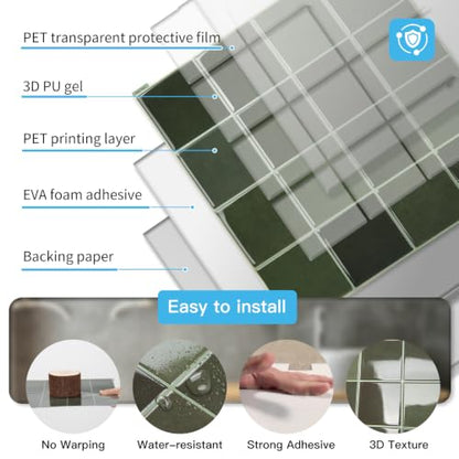 Art3d Grid Design Peel and Stick Backsplash, 10-Pack, 12 x 12 in, Green - color: Green