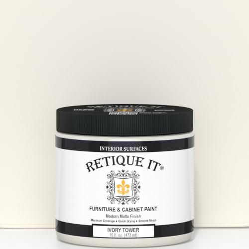 Retique It Furniture and Cabinet Paint - Paint for Cabinets, Dressers, Tables, Doors and DIY Home Decor Projects, Ivory Tower, 16 oz