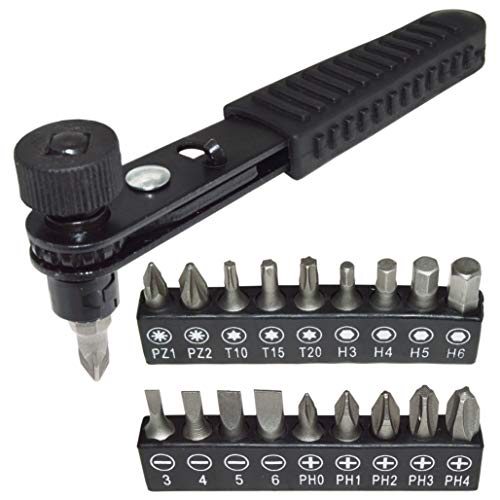 Right Angle Close Quarters Ratcheting Reversible Screwdriver Set with 18 Bits by EX ELECTRONIX EXPRESS