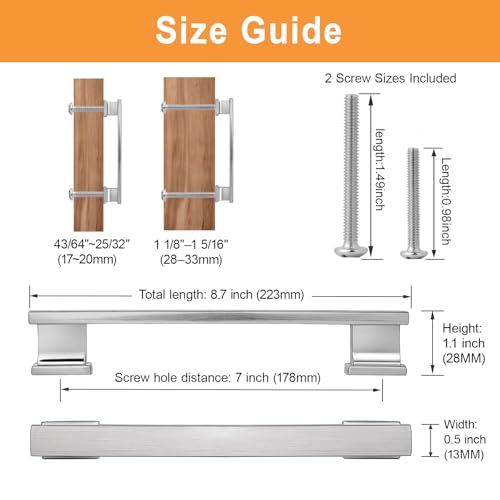 VEHCIL 20 Pack Brushed Nickel Cabinet Pulls,7 Inch(178mm) Kitchen Cabinet Handles, Drawer Pulls Handles for Kitchen Cabinets Hardware Cupboard Closet Bathroom Dresser, Solid Zinc Alloy - color: Brushed Satin Nickel, size: 7 Inch Hole Centers Pull