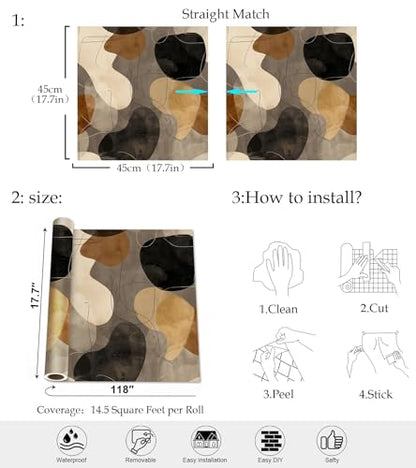 Modern Abstract Peel and Stick Wallpaper, Neutral Geometric Wallpaper