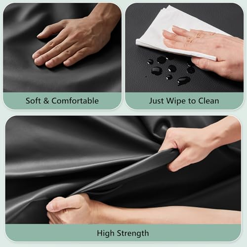 ANMINY Vinyl Fabric by the Yard, 54" W 0.7MM Faux Leather, Black 5 Yards - color: Black, size: 5 Yards