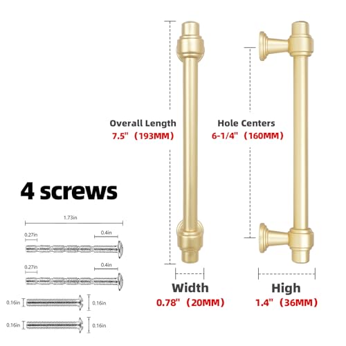 Brushed Gold Kitchen Cabinet Pulls 6-1/4 Inch 10 Pack - color: Brushed Gold, size: 6-1/4" Hole Center(160mm)