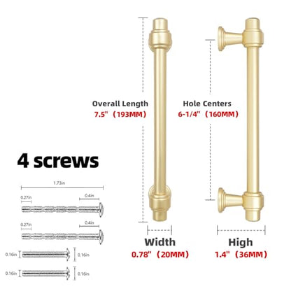 Brushed Gold Kitchen Cabinet Pulls 6-1/4 Inch 10 Pack - color: Brushed Gold, size: 6-1/4" Hole Center(160mm)