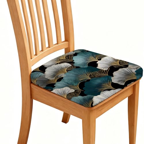 Chair Seat Covers - Waterproof Stretch Printed Dining Room Chair Cover with Elastic Ties Removable Washable Dining Upholstered Chairs Protector (Ginkgo Leaves, Four-Piece Set) - color: Ginkgo Leaves, size: Four-piece set