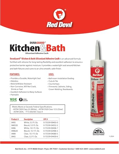 Red Devil 040620 Duraguard Kitchen & Bath Siliconized Acrylic Caulk, 10.1 oz., Biscuit, 1 Pack, Made in USA - color: Biscuit, size: 10.1 oz., style: 1 - Pack