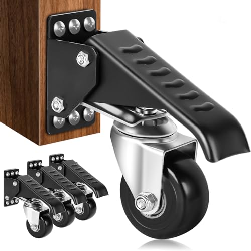 SPACECARE Workbench Casters Retractable Casters Kit 900Lbs, 4 Heavy Duty Casters Side Mounted All Steel Construction Urethane, Bonus Install Template, 4 Pack - style: 900
