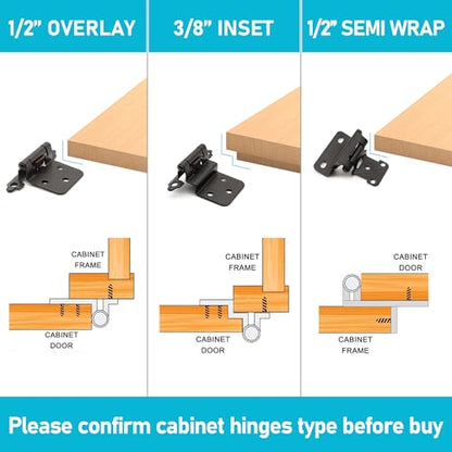 1/2 inch Overlay Kitchen Cabinet Hinges Black, 30 Pack 15 Pairs