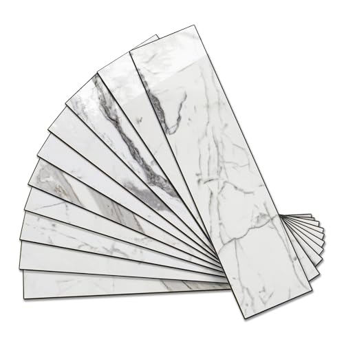 Vamos Tile Peel & Stick Backsplash on Subway Tile,40-Pack 3''x12'',Glossy - color: Statury White with Dark Gray Grout