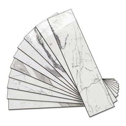 Vamos Tile Peel & Stick Backsplash on Subway Tile,40-Pack 3''x12'',Glossy - color: Statury White with Dark Gray Grout