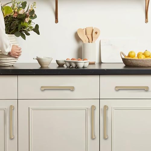khtumeware 10-Pack 4-Inch(102mm) Brushed Brass Cabinet Pulls,Satin Brass Handles for Kitchen Cabinets, Cupboards, Drawers and Bathroom Hardware - color: Brushed Brushed Brass, size: 4"(102mm) Hole Center