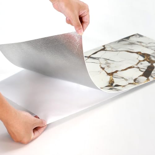 Haimin 3D Wall Panels Peel and Stick Marble Tile Look 10 Pack Waterproof - color: Gilded White