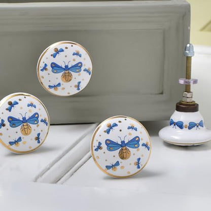 Indian Shelf 6 Pieces Stylish Drawer Knobs for Cabinet Dresser (Ceramic) - color: Gold Blue, size: 6 Knobs