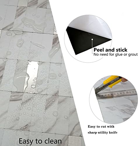 XUANINY Peel and Stick Tile Backsplash Self- Adhesive Wall Tiles Aluminum Mosaic Sticker for Kitchen (11.33"x11.92" Per Sheet, Pack of 10 pcs) (White Marble) - color: White Marble