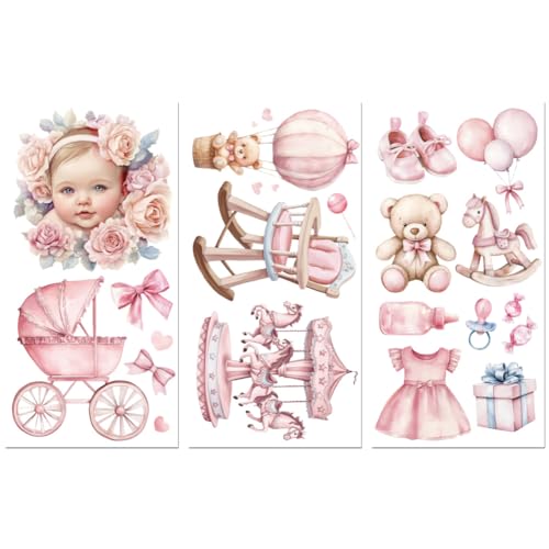 Peacoblue Pink Series Rub On Transfers for Furniture Craft 6"x12" - style: Pink Series