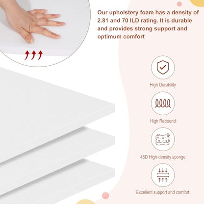High Density Upholstery Foam 1" X 24" X 24", 3PCS Couch Cushion Replacement - size: 1" X 24" X 24"