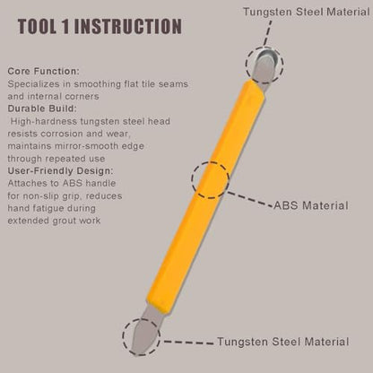 Sealant Finishing Tool Set,Stainless Steelhead Grout Residue Scraper,Caulk Finishing Tool for Corner Flat Surfaces, Durable Grout Smoother with ABS Handle, Seam Repair Kit