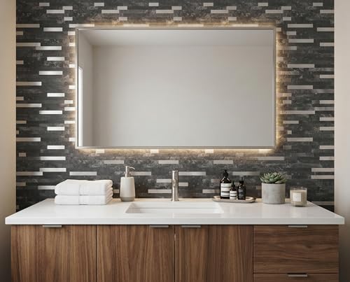 Yipscazo 5 Sheets Peel and Stick Stone Metal Tile Backsplash, Stick on Tiles for Backsplash Kitchen, Bathroom, Laundry Room, Camper, Fireplace (12'' X 12'', Dark Black) - color: Dark black